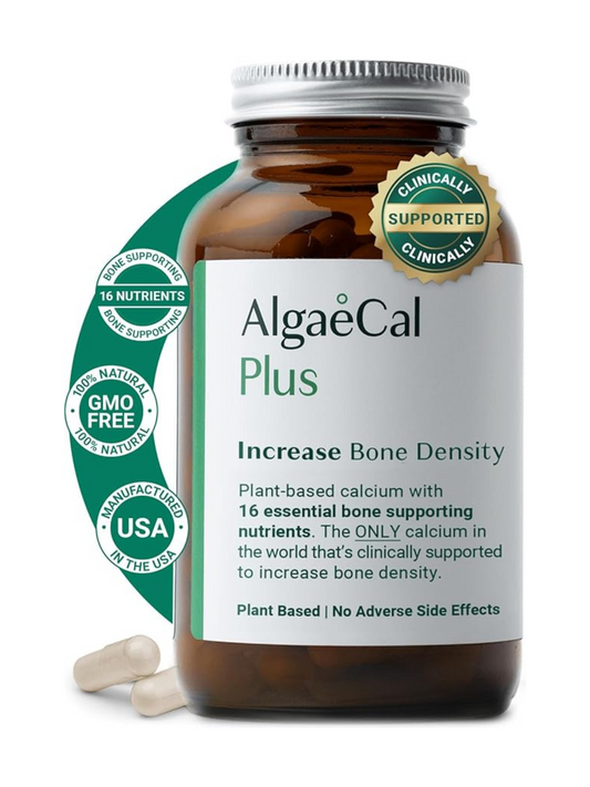 AlgaeCal Plus - Plant-Based Calcium with Vitamin D3, K2, Magnesium & 12 Bone-Supporting Nutrients - 120 Veggie Capsules - USA Made