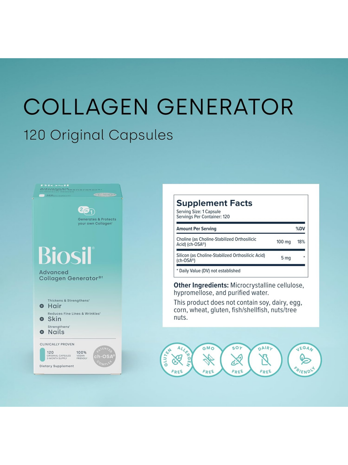 Biosil Collagen Generator – 120 Capsules | Patented ch-OSA® Complex | 60-Day Supply